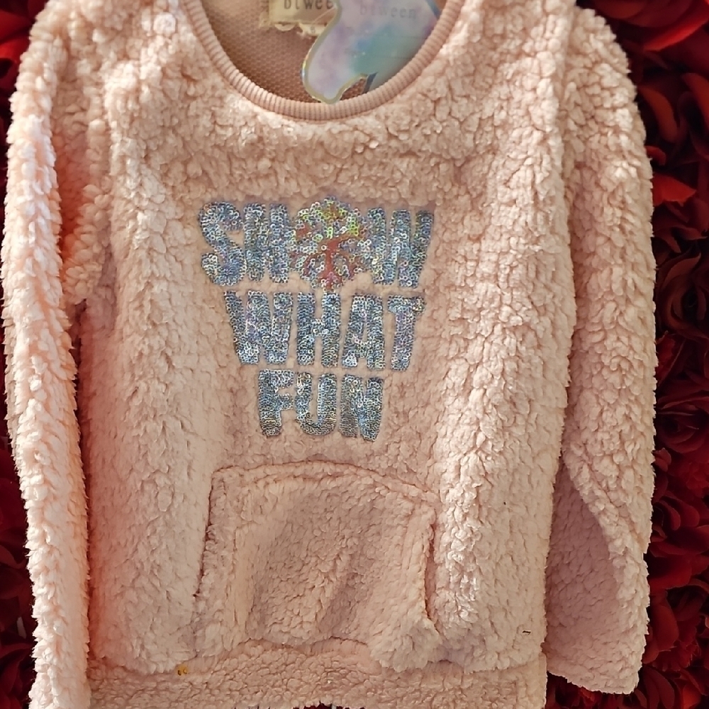 Btween NWT Girls Pink Fleece Cozy Top "SNOW WHAT FUN" Size 6